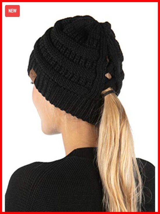 Criss Cross Ponytail Beanie for Women - Warm Winter Knit Hat with Ponytail Hole main image 6